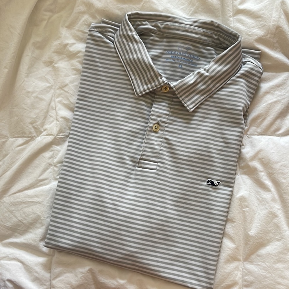 Vineyard Vines men’s performance polo gray white stripe XL whale - Picture 1 of 6